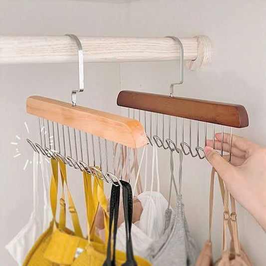 Wooden Base Metal Wire Hooks Clothes Hanger