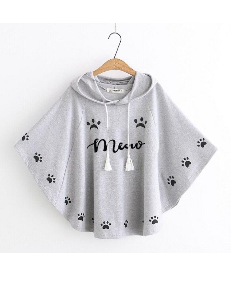 Round Style Meow Hooded Poncho For Women