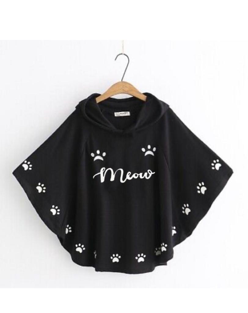 Round Style Meow Hooded Poncho For Women