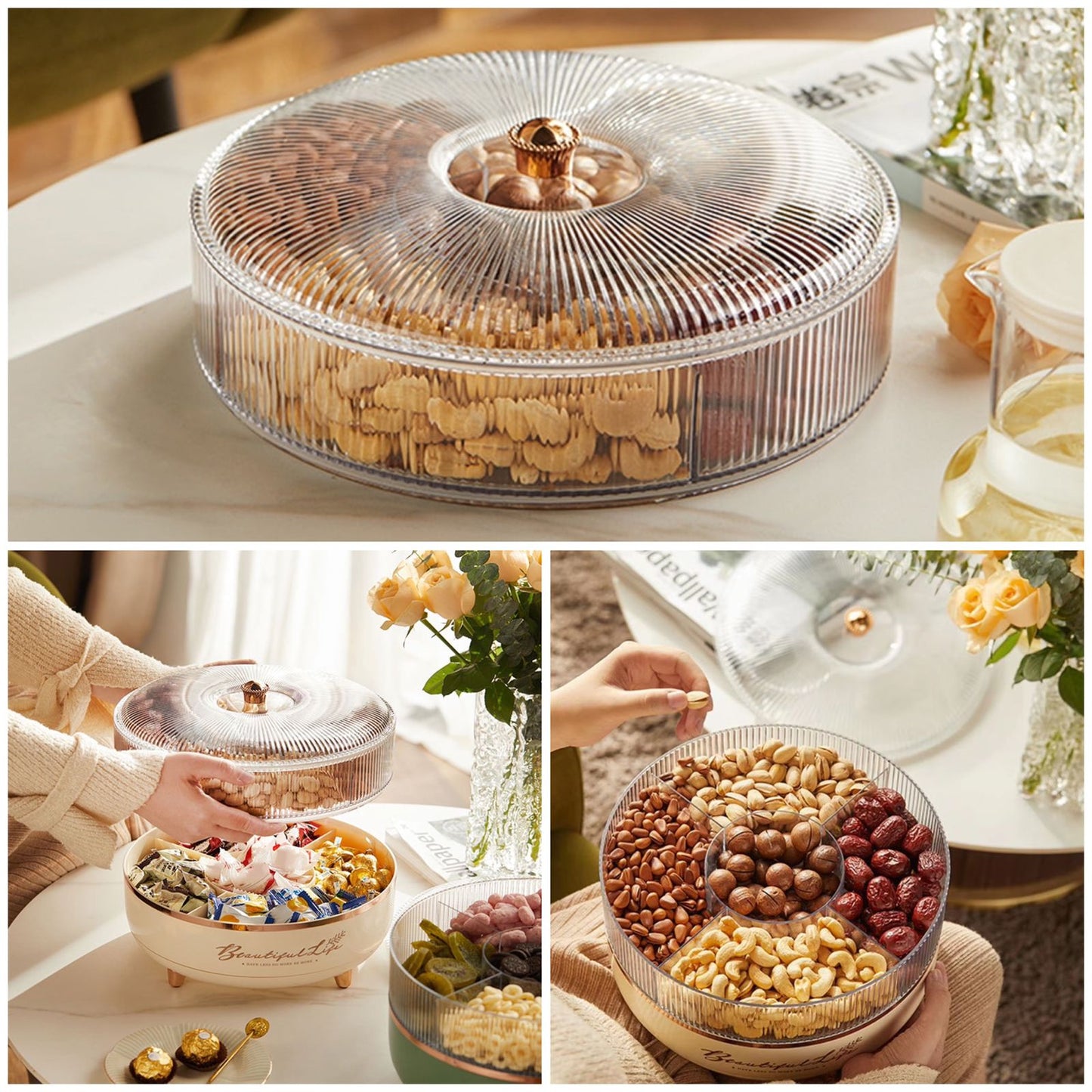 360° Rotating Double-Layer Tray With Lid Cover