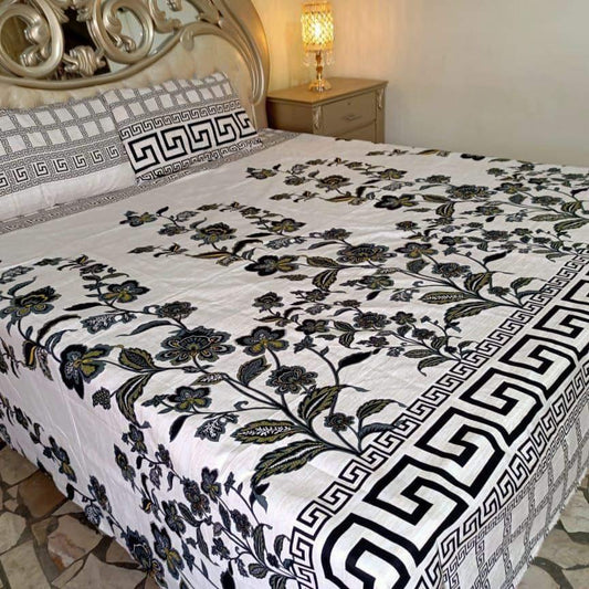 Black Leaf Article Cotton Satin Bedsheet