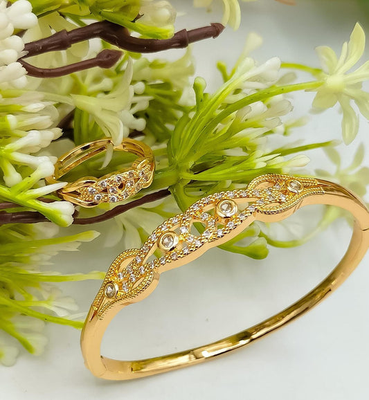 Fancy Gold Plated Bangle with Rings Set