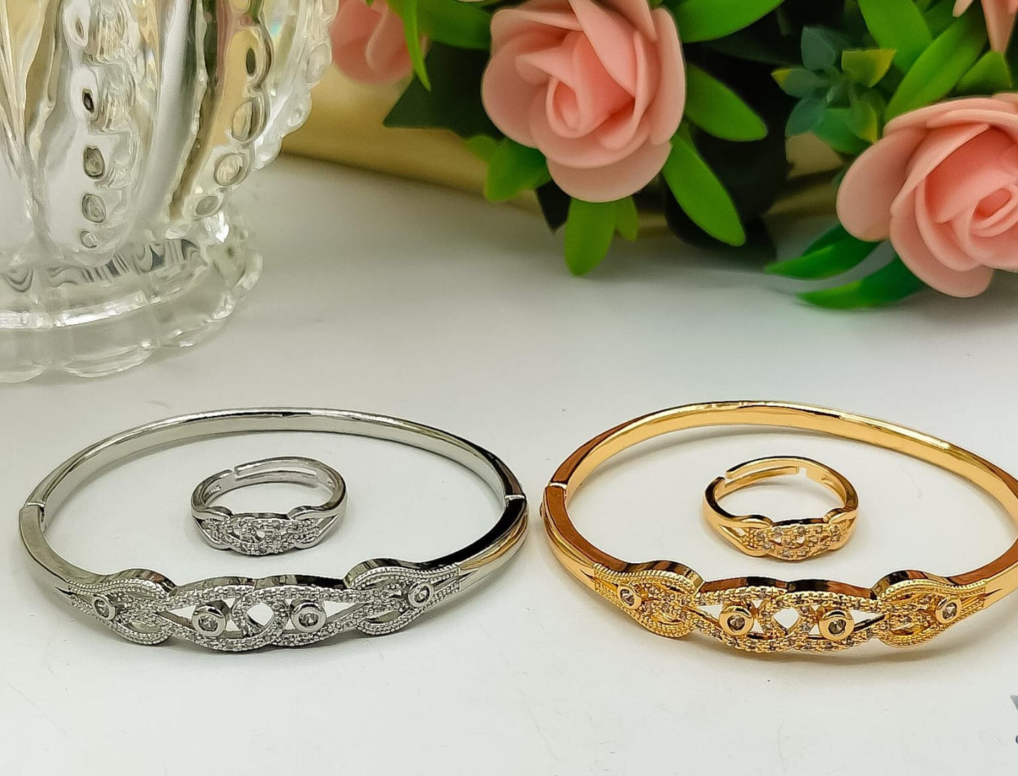 Fancy Gold Plated Bangle with Rings Set