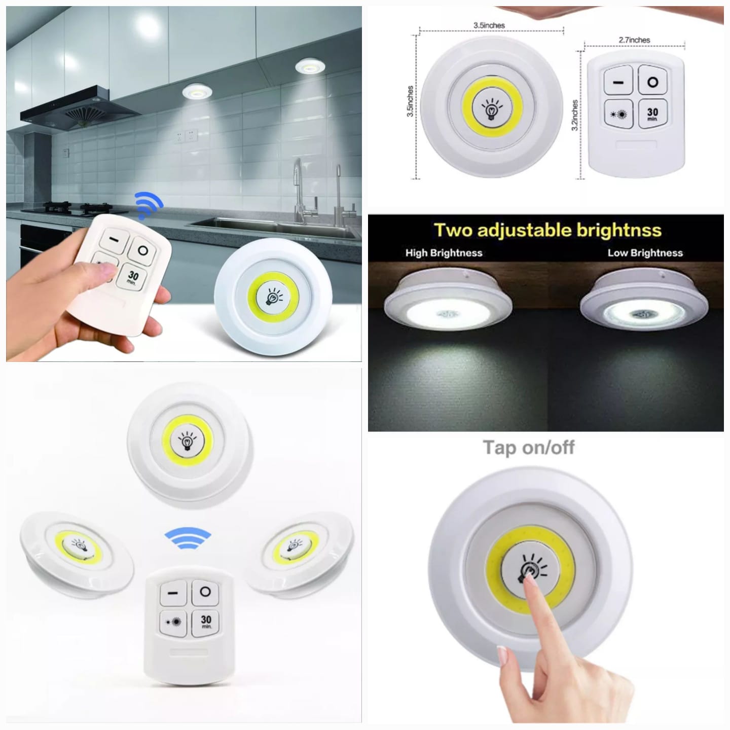 3Pcs Tap LED Sensor Light With Remote