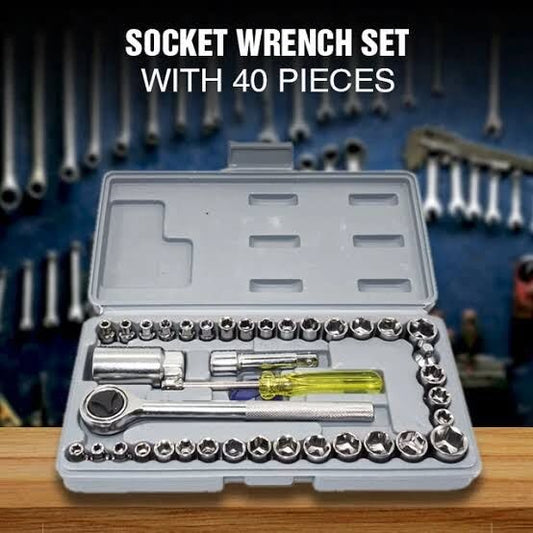 Socket Wrench Set Tool Kit - 40 Pcs - Silver