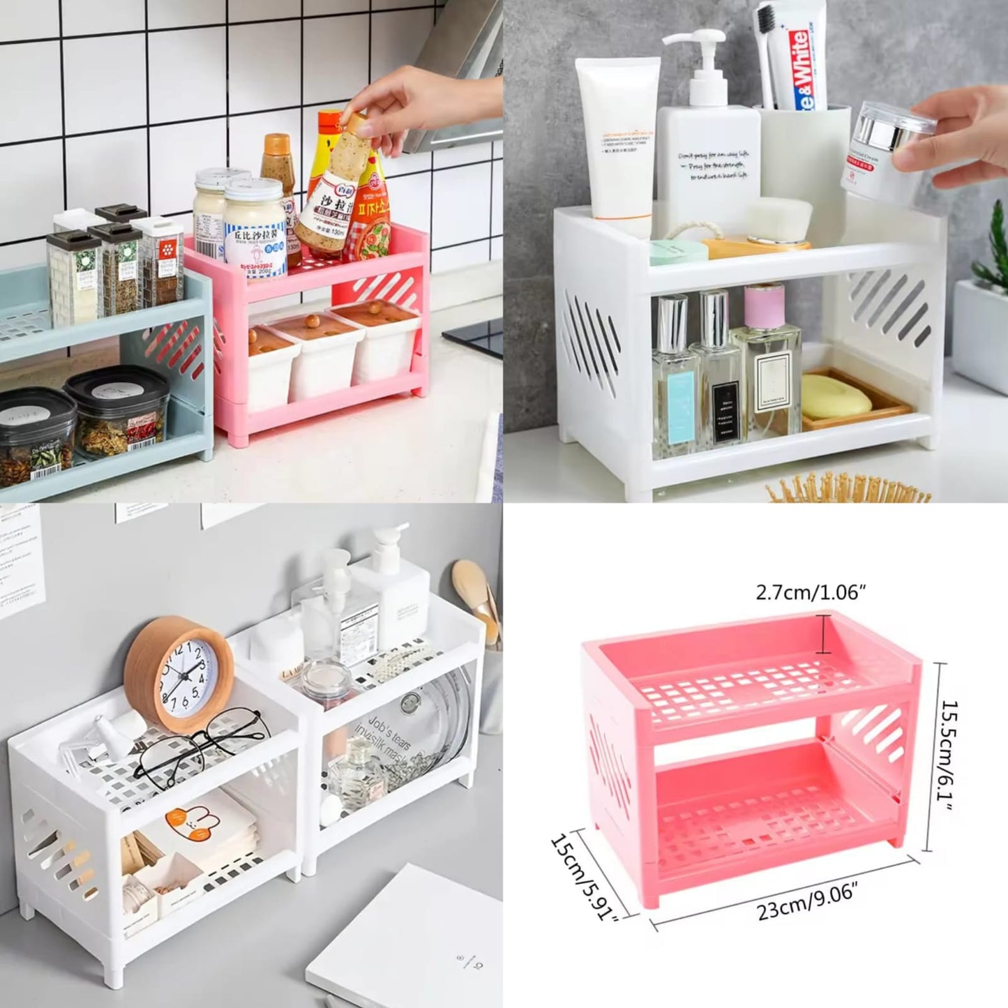 2 Tier Plastic Shelving Desk Organize