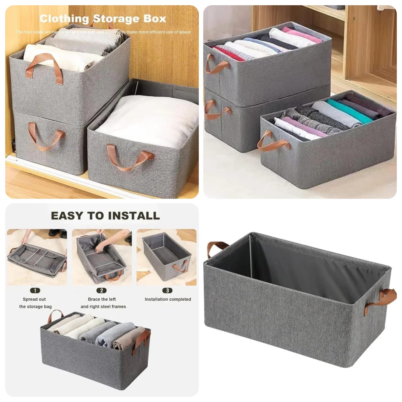 Foldable Grey Steel Rod Storage Box For Clothes