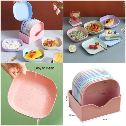 Multi-Purpose 10 Pcs Plate Set With Holder Random Colors