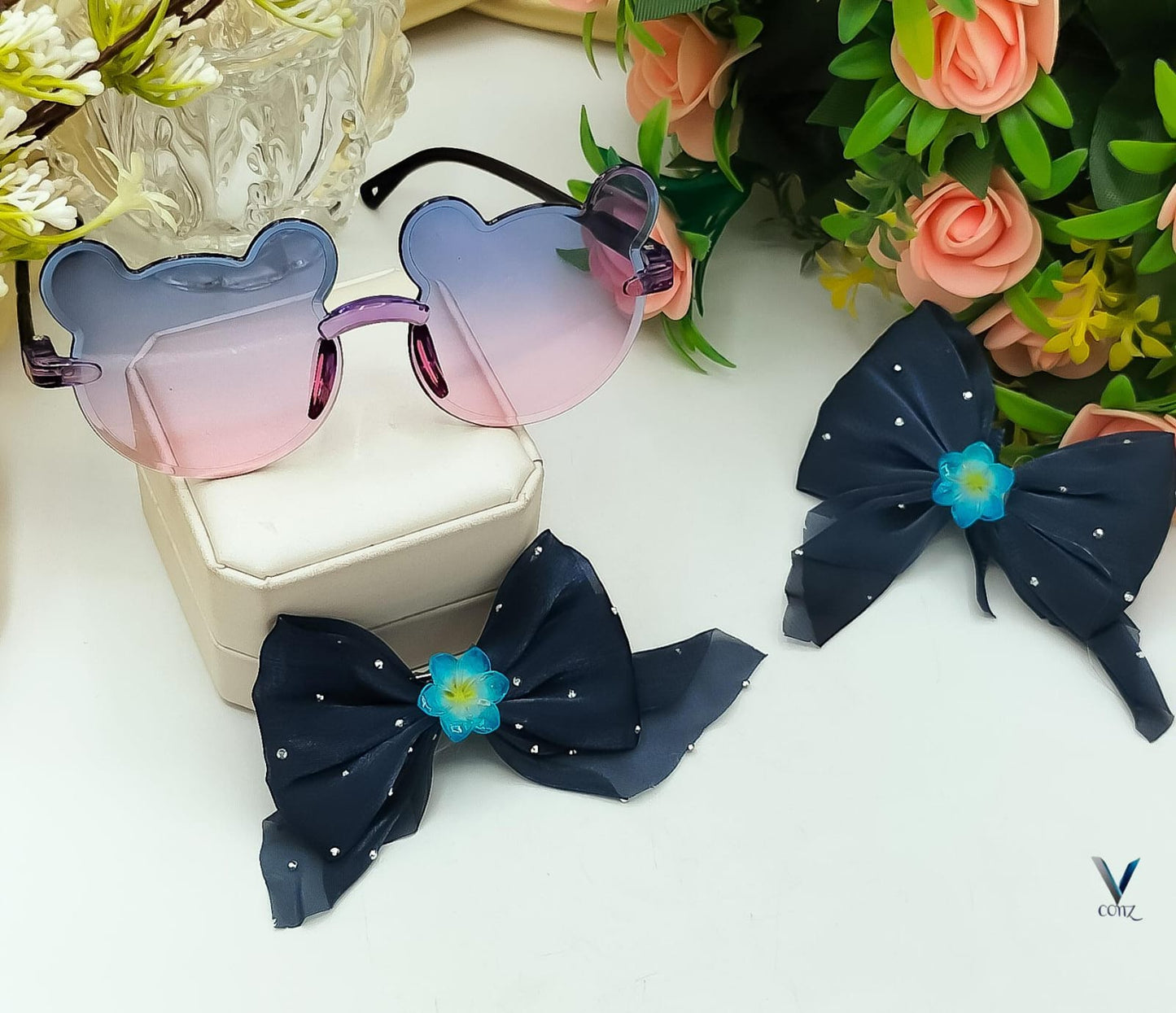 Fancy China Kids Glasses with Bow Clips