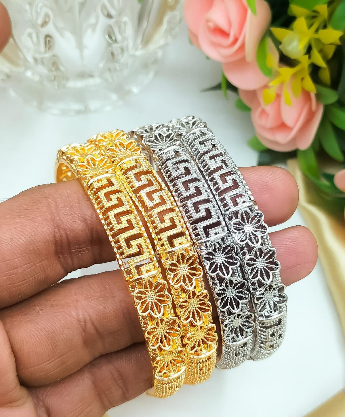 Fancy Gold Plated Bangle Set (2 pcs)