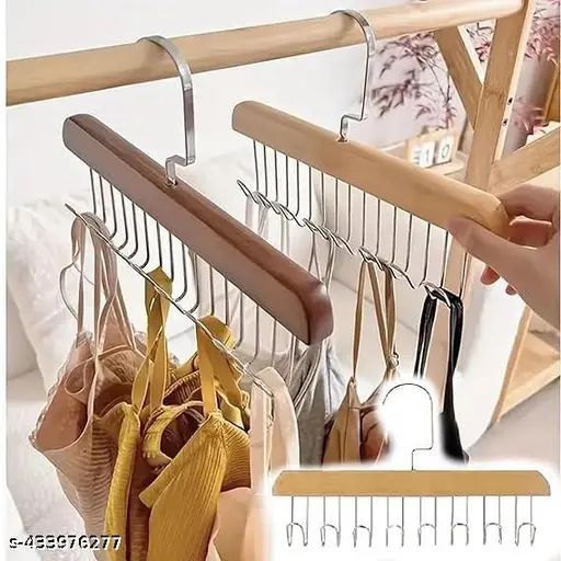 Wooden Base Metal Wire Hooks Clothes Hanger